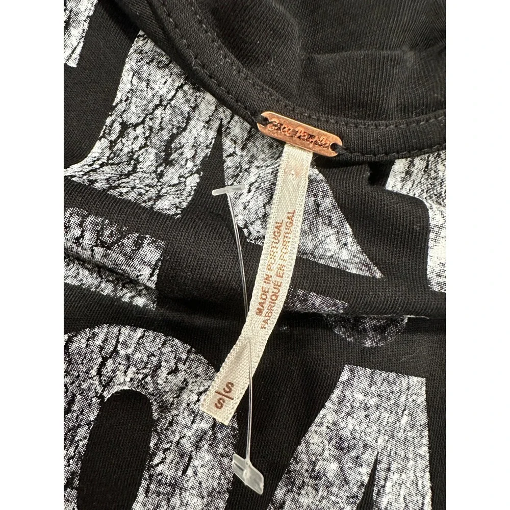 Free People Free‎ To Roam Sequin Sleeve Graphic Tee Black Rock Concert Shirt S